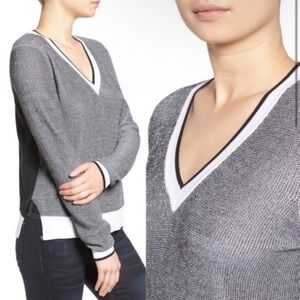 Women's Rag & Bone Gray/ Black Knit V-Neck Long Sleeve Sweater